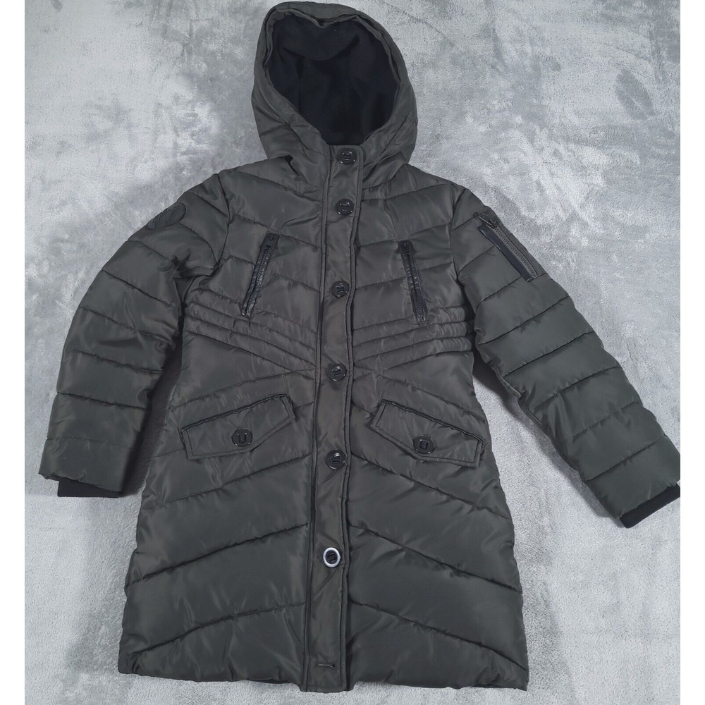 Diesel Puffer Jacket Womens 12 Olive Green Hooded Quilted‎ Utility Winter Coat